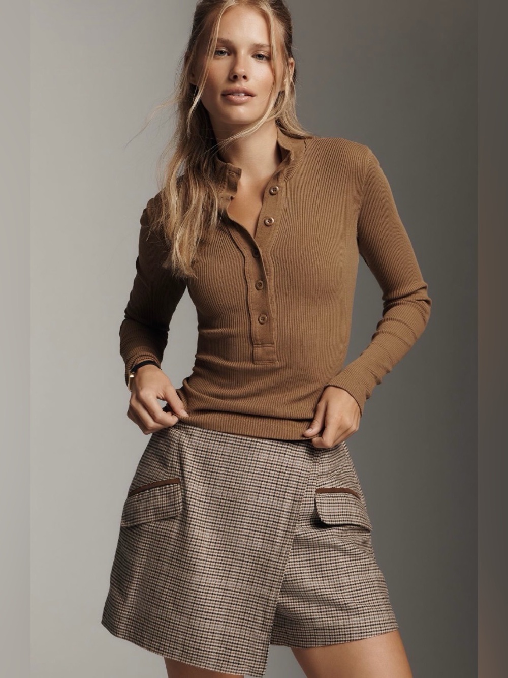 Citizens of Hunanity Ribbed Henley Long-Sleeve Top - Brown